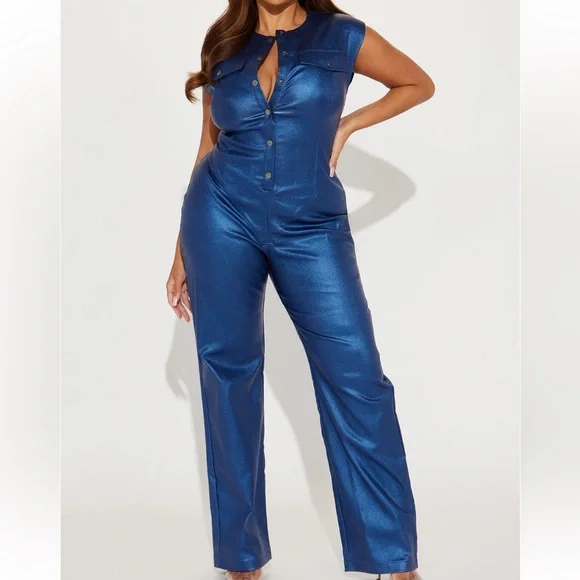 Guest List Metallic Jumpsuit - Blue - Picture 3 of 6